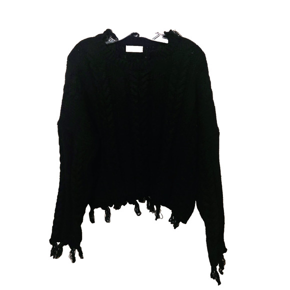 Altar’d State Cropped Black Boho Sweater M Oversized - Picture 2 of 16